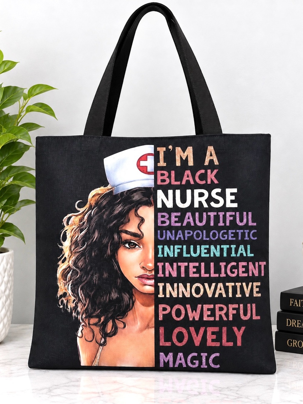 Black Nurse Tote Bag Melanin Magic Queen African American Canvas Affirmation